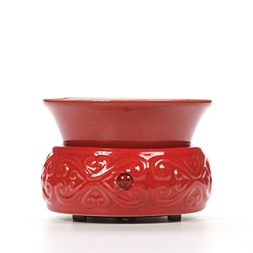 Hosley Candle Company Red Ceramic Electric Fragrance Warmer. Ideal for spa and aromatherapy. Use with HOSLEY brand wax melts / cubes, essential oils and fragrance oils.