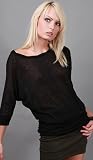 BATRA Twisted Neckline 3/4 Batwing Top Black