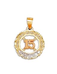 New Sweet 15 Heart 14k Yellow White Rose Fancy Pendant