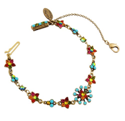Amazing Michal Negrin Bracelet Designed with Turquoise and Multicolor Swarovski Crystals and Floral Ornaments; Vintage Style - Special Ordered and Shipped by Genuvo within 2 to 3 Weeks