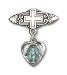 Sterling Silver Baby Badge with Blue Heart/Miraculous Charm and Badge Pin with Cross