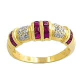0.10 Cttw Ruby & 0.10 Ct Diamond 14 Karat Yellow Gold Alternate Bar Ring Size 7