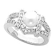 14K White Gold Akoya Cultured Pearl and Diamond Ring - 7.00mm