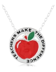 Sterling Silver "Teachers Make A Difference" Apple Pendant Necklace, 18"