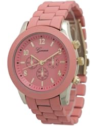 Geneva Boyfriend Chronograph Style Link Watch - Pink