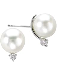 Elegance Pearl Collection 14kt White Gold Pearl And Diamond Earrings