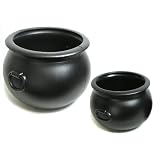 Black Cauldron 2 piece Set: 16 and 12 inch Plastic Kettle Halloween Decorations - Made in the USA
