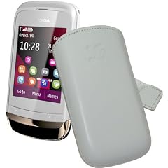 Suncase Ledertasche (Lasche mit R�ckzugfunktion) f�r Nokia C2-02 Touch / Type wei�