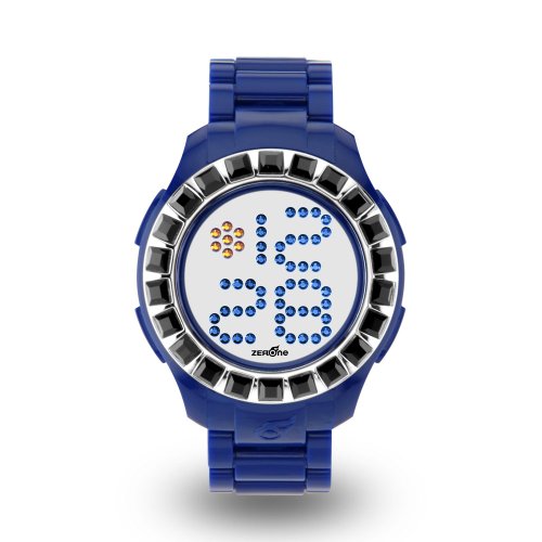 Zerone Bedazzled Blue Silver Digital Watch (Black Swarovski Crystal)