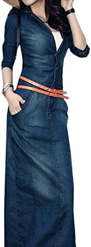 Op Sky Women Slim Trench Waist Wash Cow Boy Jeans Denim Skirt Dress Blue, Large