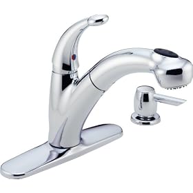 Delta 468-SD-DST Cicero Single Handle Pull-Out Kitchen Faucet with Soap Dispenser, Chrome