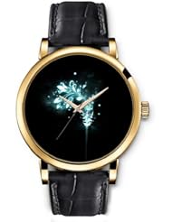 SPRAWL Aanalog Fashion Series Gold Ladies Watches of Genuine Black Leather Strap,Unique Wrist Watch for Women Girls Designed with Flower fantasy