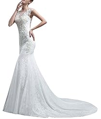 Lace Sheer Mermaid Round Neck Sleeveless Tunic  with a Brush/Sweep Train 