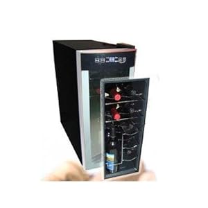 12 Bottle Thermoelectric Counter Top Wine Cooler with 8 Bottles Horizontal 4 Bottles Vertical Thermoelectric Cooling System and Curved Glass Door for a Modern and Sylish Look