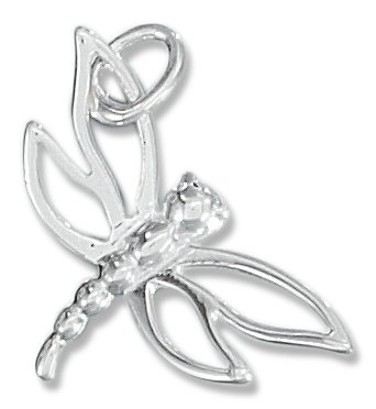 Sterling Silver Simple Tipped Dragonfly with Open Wings Charm