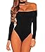 Shawhuwa Womens Stylish Choker Long Sleeve Off Shoulder Party Bodysuit M Black 5