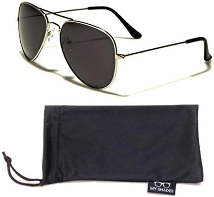 Air Force Brand Aviator Sunglasses--Classic Style and Shape (Polarized Silver w/My Shades Pouch)