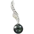 14K White Gold Akoya Cultured Black Pearl and Diamond Pendant
