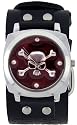 Skull Bones Chrome Circle Trendy Design Steel Red Dial Punk Gothic Skater Wide Black Leather Band Wrist Watch