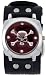 Skull Bones Chrome Circle Trendy Design Steel Red Dial Punk Gothic Skater Wide Black Leather Band Wrist Watch