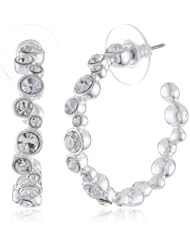 Nine West "Pop Notch Silver" Silver-Tone Crystal Glass Inside-Outside Hoop Earrings