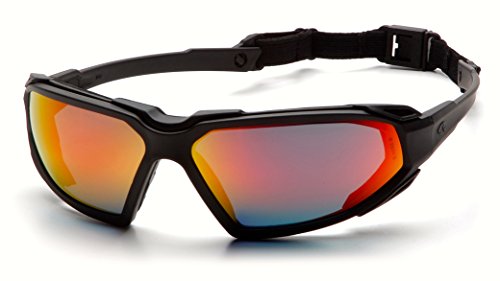 Pyramex Highlander Safety Eyewear, Black Frame/Sky Red Mirror Anti-Fog Lens