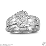 Paris Jewelry 1/4 Carat Genuine Diamond Bridal Wedding Set with Band
