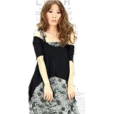 「【M】ブロガー風☆シンプルなオフショルショート丈Ｔシャツ」の画像