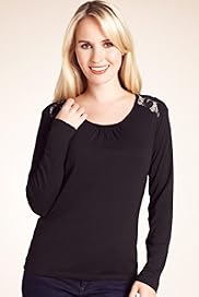 Petite Long Sleeve Lace Insert Top