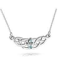 Bling Jewelry Gemstone Blue Topaz Celtic Knot Station 925 Silver Necklace 16in