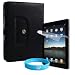 Black iPad Wallet Carrying Case + Anti Glare Clear Screen Protector + Wisdom * Courage Wristband