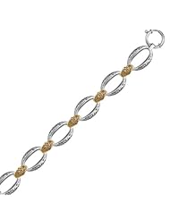 18K Yellow Gold and Sterling Silver Chain Bracelet in an Ornate Filigree Motif