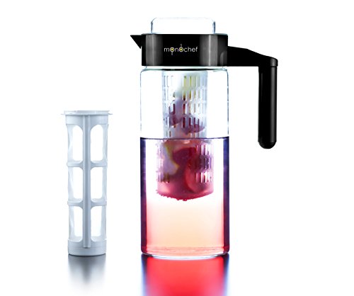 Premium 3-in-1 Infusion Pitcher - Free Recipe eBook Included - Fruit Infuser for strong flavoured water, Tea/Iced tea maker and Cold coffee brewer - Great for weight loss, detox and heathy lifestyle
