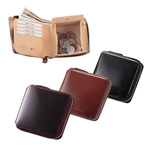 財布 二つ折り メンズ Men\'s コードバン ラウンドファスナー二つ折り財布 69005 馬革(ブラック)