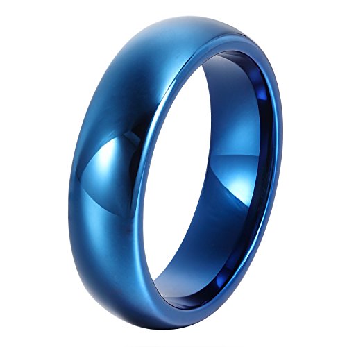 6mm Tungsten Ring Royal Blue Plated Top Polished Comfort Fit Domed Couple Rings Mens Womens Wedding Bands, Christmas Gift for Boyfriend/girlfriend, Matching Wide Tail Ring Thumb Ring