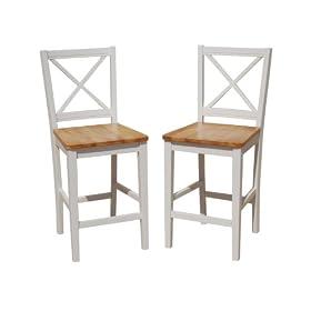 24 inch Virginia Cross Back Stools (Set of 2), White natural by Target Marketing Systems
