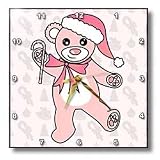 Christmas Cute Dancing Pink Teddy Bear with Santa hat - 10x10 Wall Clock