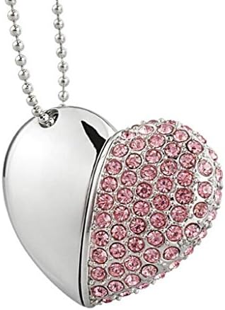 Steily Crystal Asymmetric Heart Shape Jewelry USB Flash Drive with Necklace Random Color -8G