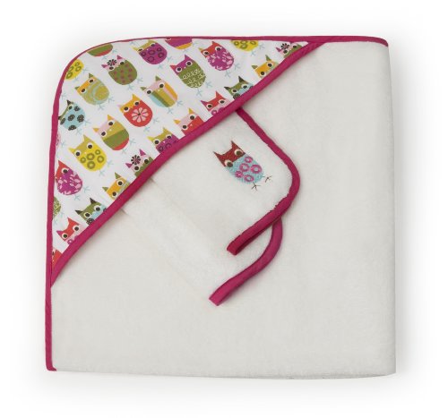 Zutano Owls Infant Towel and Washcloth Set, Pink