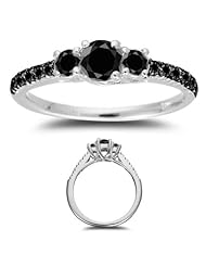 0.86 Cts Black Diamond Ring in 18K White Gold