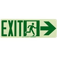 Brady 114651 BradyGlo 7" Height, 21" Width, B-986 High Intensity Aluminum, Green And Phosphorescent Color Egress Sign, Legend "Exit With Running Man - Arrow Right"