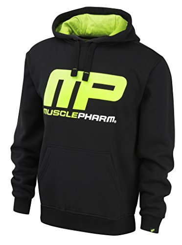 MusclePharm Men's Pullover Hoodie - US L - Black/Green - Large Logo