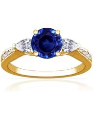 18K Yellow Gold Round Cut Blue Sapphire Ring With Sidestones (GIA Certificate)