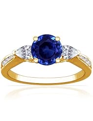 14K Yellow Gold Round Cut Blue Sapphire Ring With Sidestones (GIA Certificate)