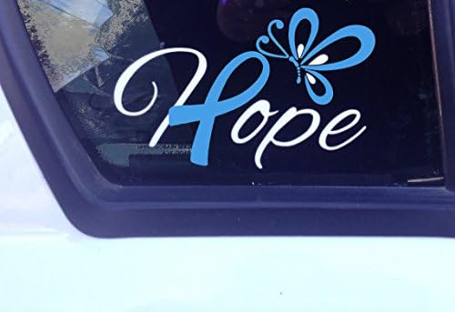 Light Blue Awareness Ribbon Hope with Butterfly Window Decal (Cushing Syndrome, DiGeorge, Graves Disease, Prostate cancer, trisomy 18, behcets)