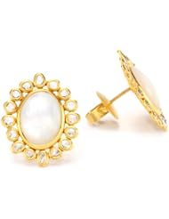 Lauren Harper Collection Over the Moon 18k Gold, Mother-Of-Pearl and Rose Cut Diamond Oval Post Earrings