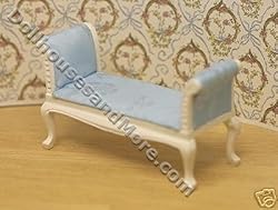 Handcarved White Settee Pale Blue Satin Dollhouse Miniature