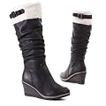 Damen Schuhe, STIEFEL, WARM GEF�TTERT MIT KEILABSATZ, F89, Synthetik in hochwertiger Leder Optik