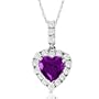 10k White Gold Heart-Shaped Amethyst and Round Created White Sapphire Heart Pendant, 18"