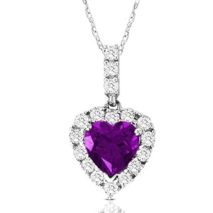 Buy 10k White Gold Heart-Shaped Amethyst and Round Created White Sapphire Heart Pendant, 18 by Amazon.com Collection